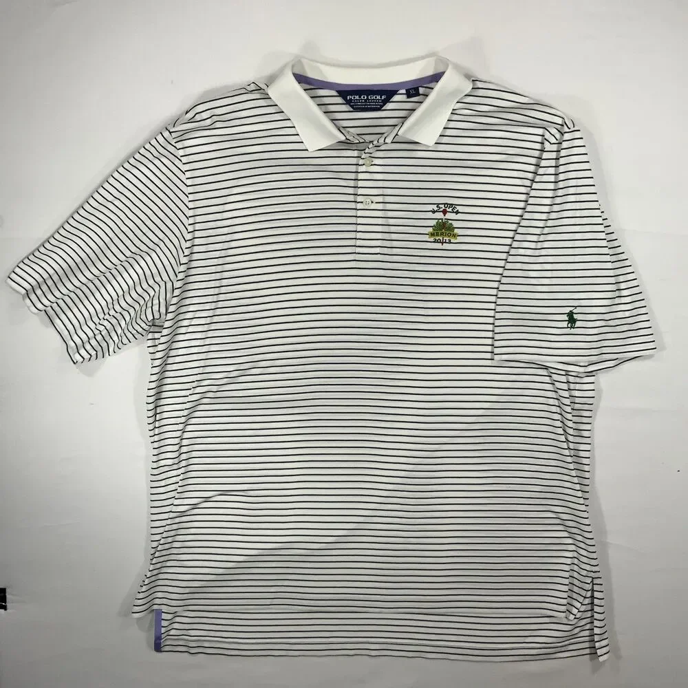 Ralph Lauren Polo Shirt Mens XL 2013 US Open Merion Golf Logo Black Stripe